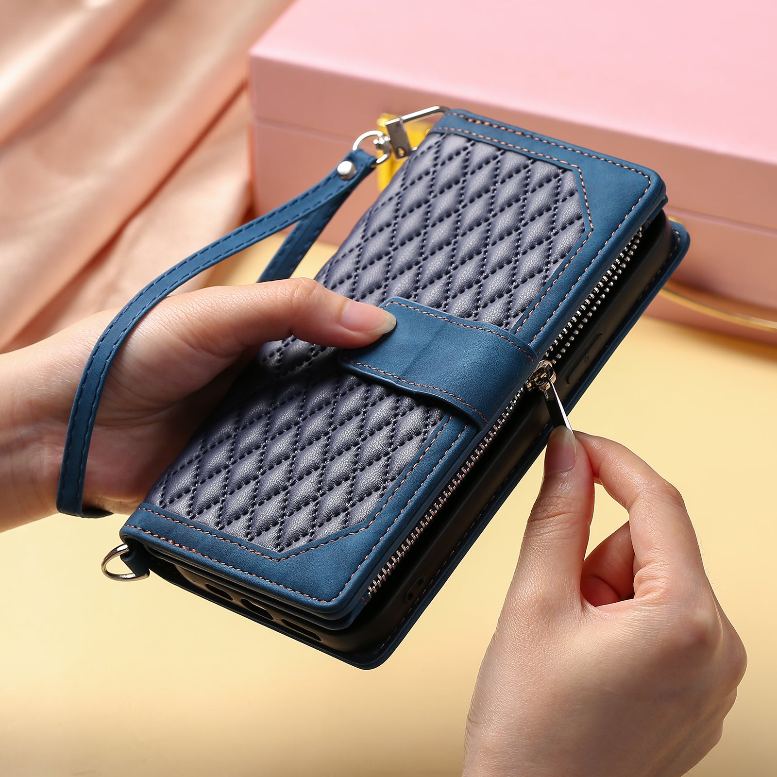 For Samsung Galaxy S23 FE PU Leather Phone Case Shell Rhombus Texture Zipper Pocket Wallet Stand Cover For Samsung Galaxy S23 FE PU Leather Phone Case Shell Rhombus Texture Zipper Pocket Wallet Stand Cover